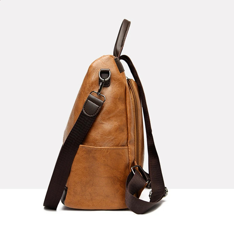 Vintage Pu Leather Backpack Shoulder Bags For Women Retro Large Capacity Student Knapsack High Quality Travel Rucksack 240905Z