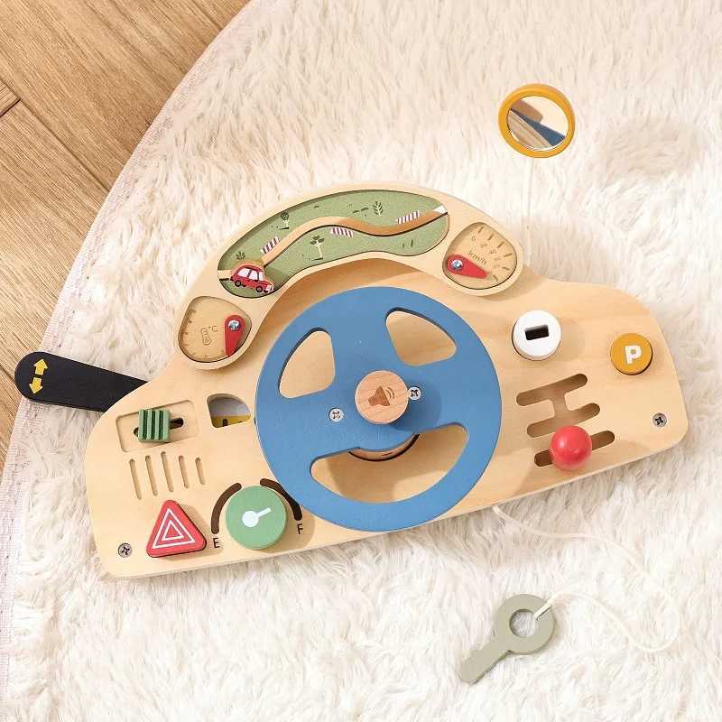 Baby Montessori toy turning wooden car block turning wheel activity busy board early childhood sensor early education toy gift W240827
