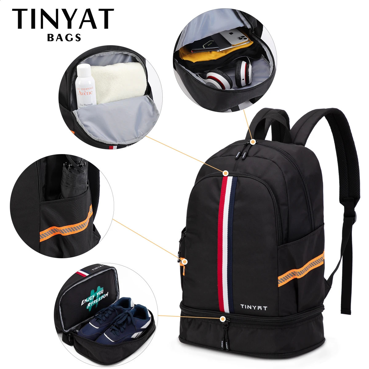 TINYAT School Backpack Mens Waterproof Back to Travel Bag with Shoe Storage Foldable Durable for Student Use 240903