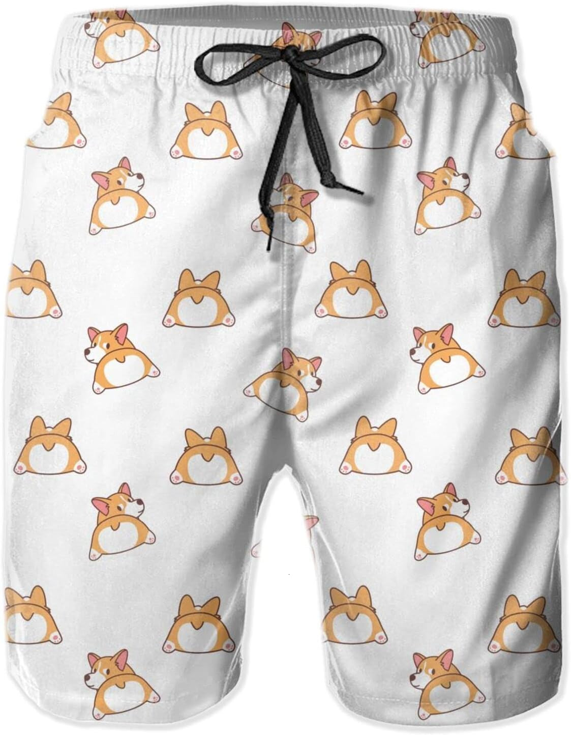 Mens Shorts 3D Printed Pattern Cartoon Corgi Swim Trunks Quick Dry Casual Beach Board Swimwear
