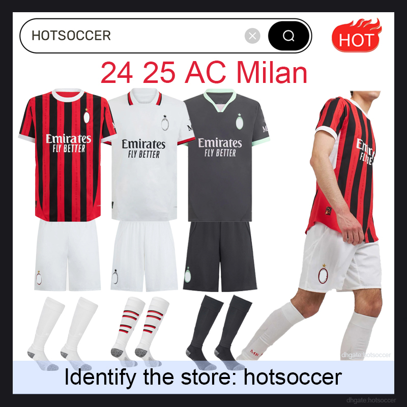 24 25 AC home Soccer Jerseys 2024 PULISIC REIJNDERS ROMAGNOLI RAFA LEAO REIJNDERS Football shirts ac uniform fans player men kids hotsoccer KAKA