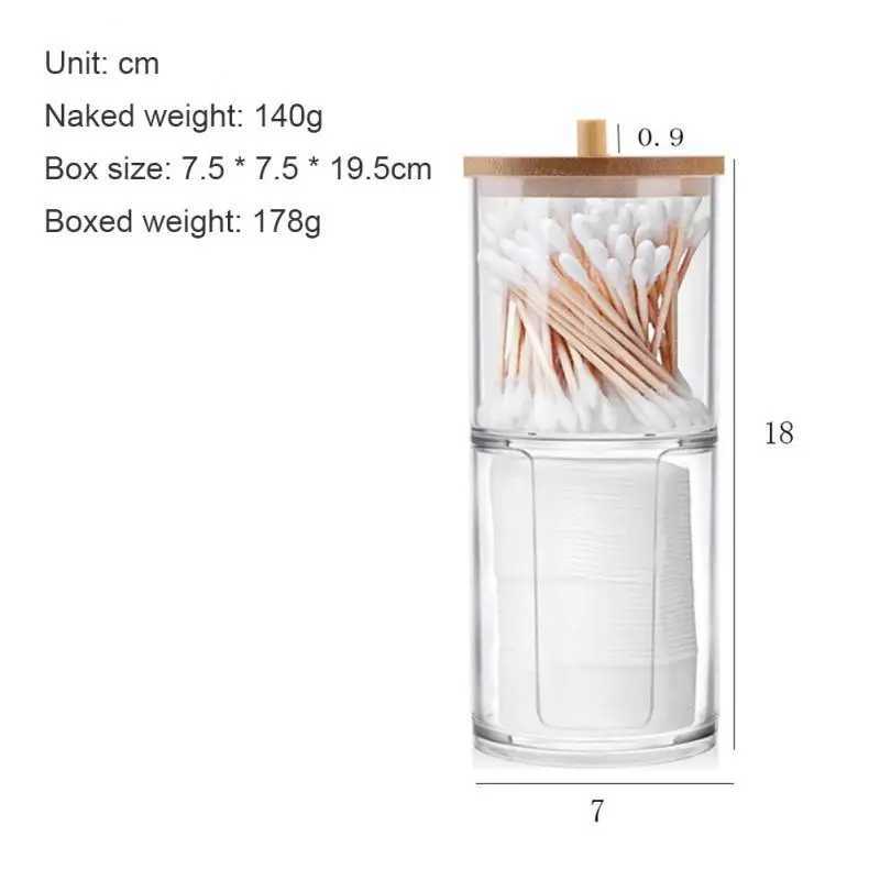 Acrylic Storage Box Bathroom Jar Makeup Organizer Cotton Round Pad Holder Cotton Swab Box Qtip Holder Dispenser with Bamboo Lid Y240906