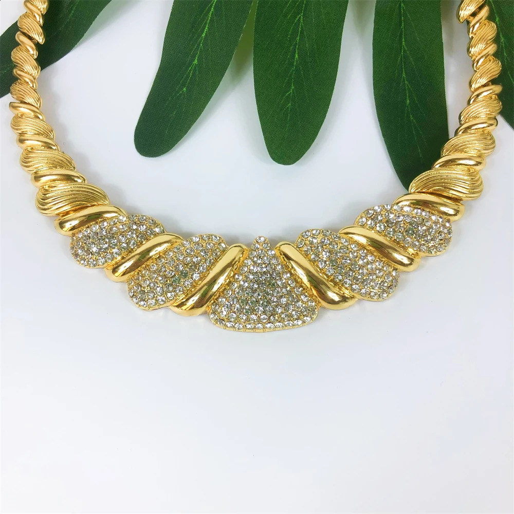 ESALE Trendy Dubai Gold Plated Jewelry Set Italy Ladies Cubic Zirconia Necklace Women Bracelet Earrings African Wedding Jewelry 240903