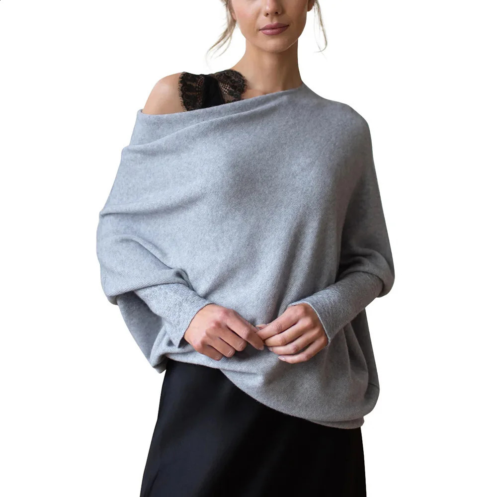 Autumn/Winter Womens Knitted Pullover Sweater Elegant and Fashionable Long Bat Sleeves Comfortable Single Shoulder Knitted 240904