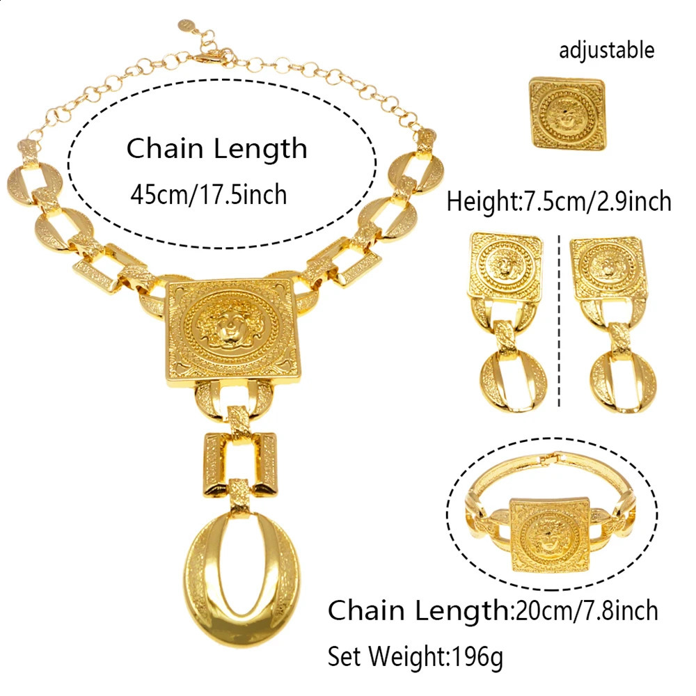 Fashion Ladies Necklace Jewelry Set Face Shape Chain Pendant Large Earrings Square Ring Gift Bijoux 240826 - view 3