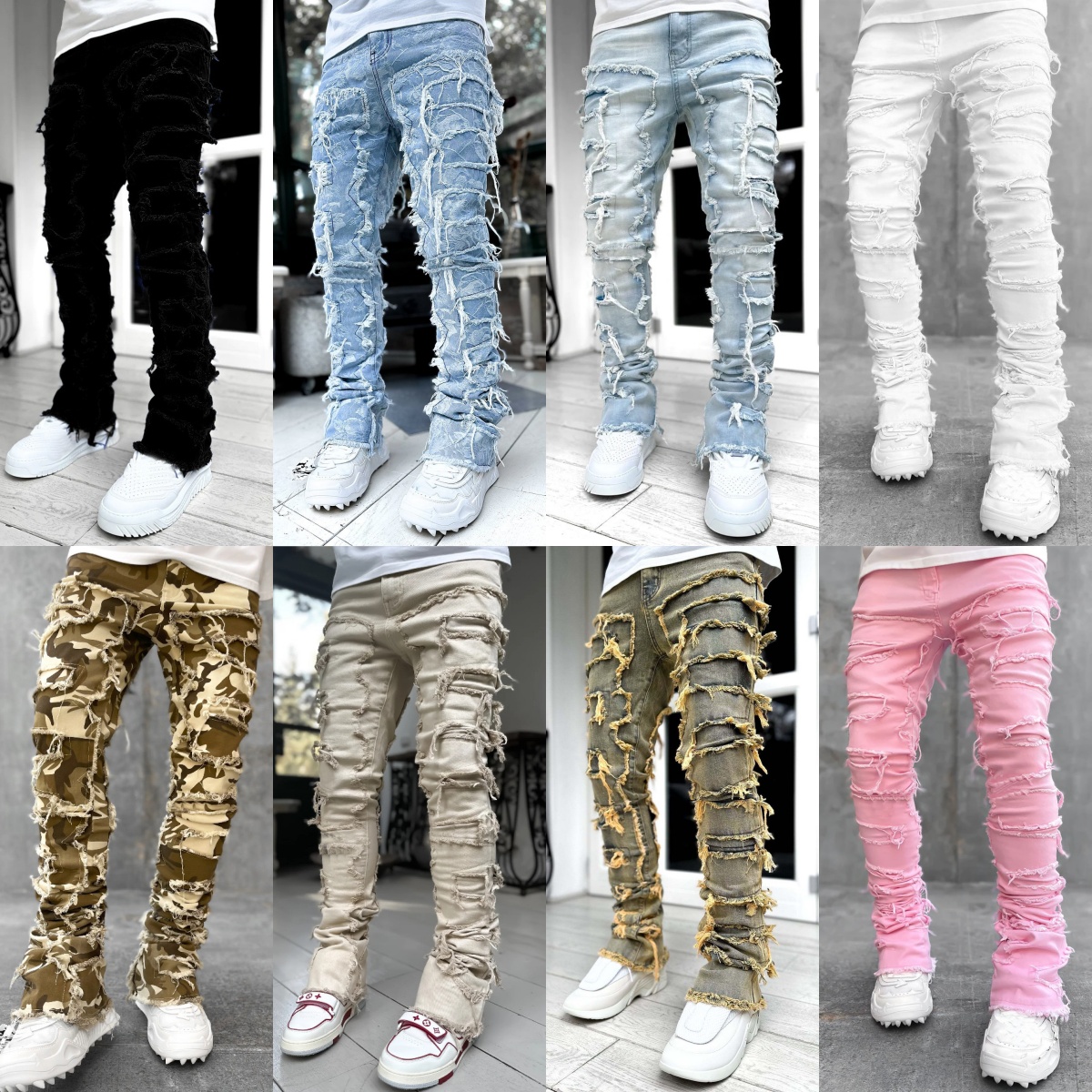 designer ksubi jeans Loose pants high waist ksubis stack jeans Ripped High Street Retro Paint Spot Patch Hole Denim Streetwear silm Feet jeans denim T