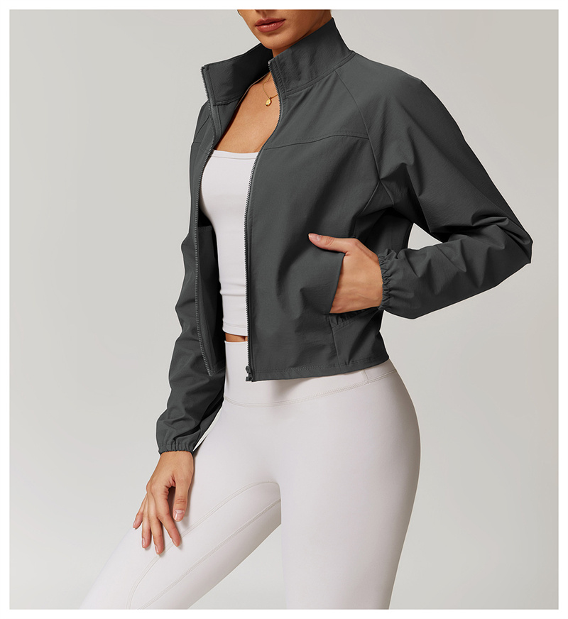 Women Jacket Sports Coat Windproof Yoga Clothes Quick-Drying Long Sleeve Top Zipper Fiess Cardigan