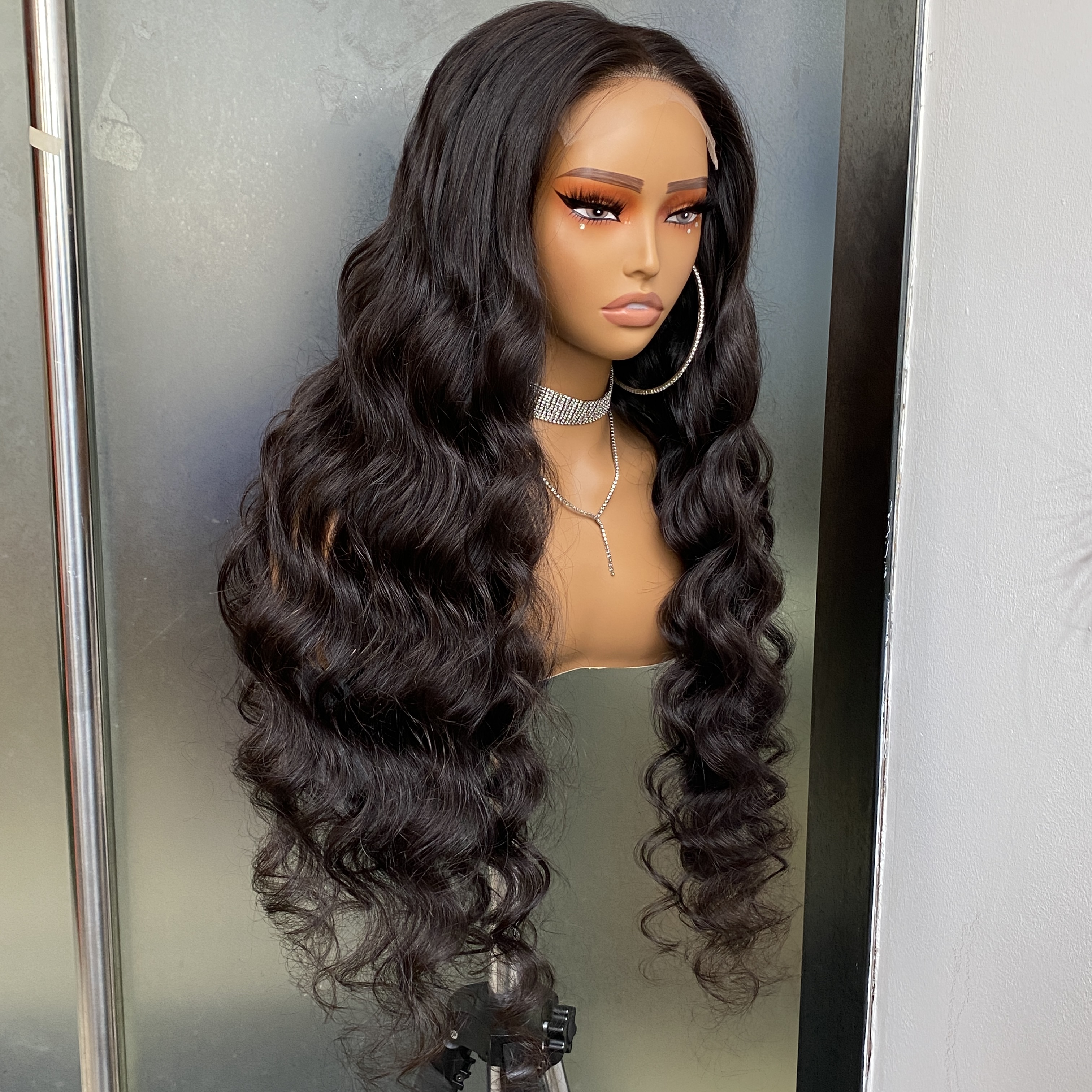 Malaysian Peruvian Indian Brazilian Double Drawn 1b Natural Black Body Wave 5x5 HD Lace Closure Glueless Wig 30 Inch 100% Raw Virgin Remy Human Hair