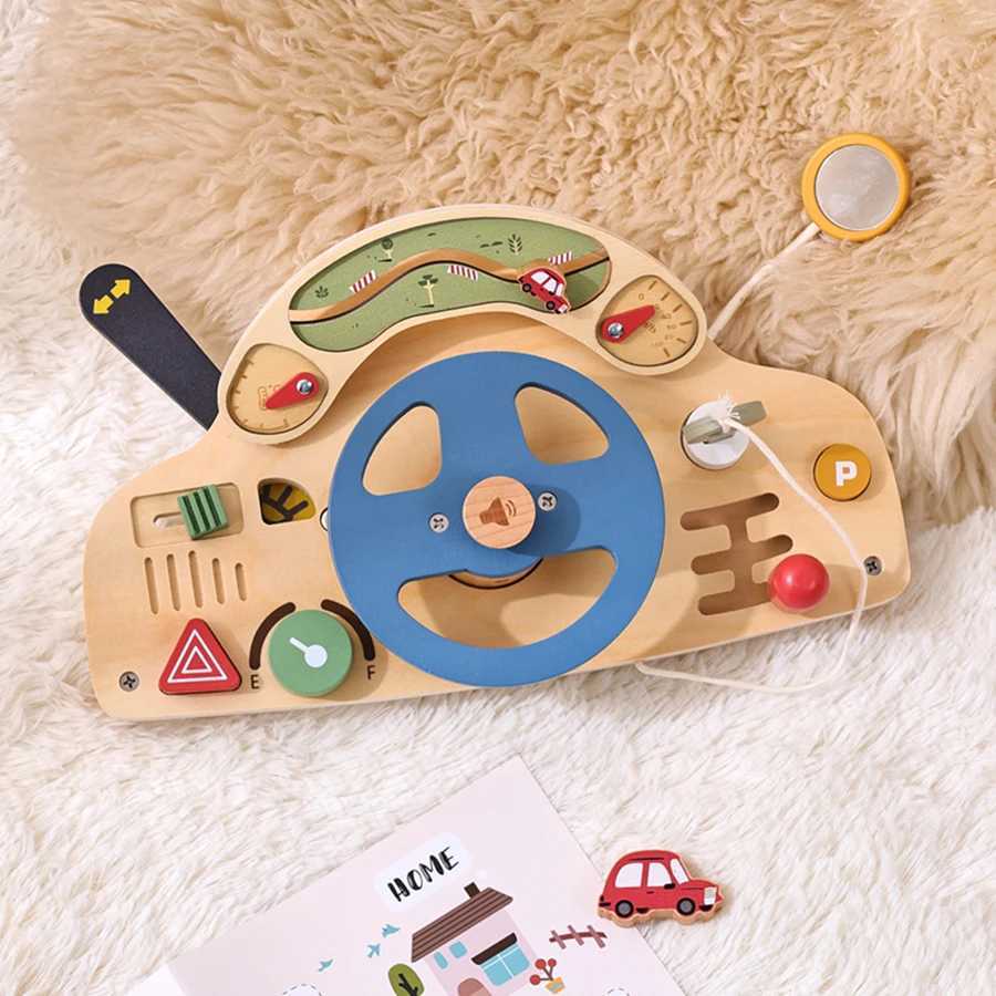 Baby Montessori toy turning wooden car block turning wheel activity busy board early childhood sensor early education toy gift W240827