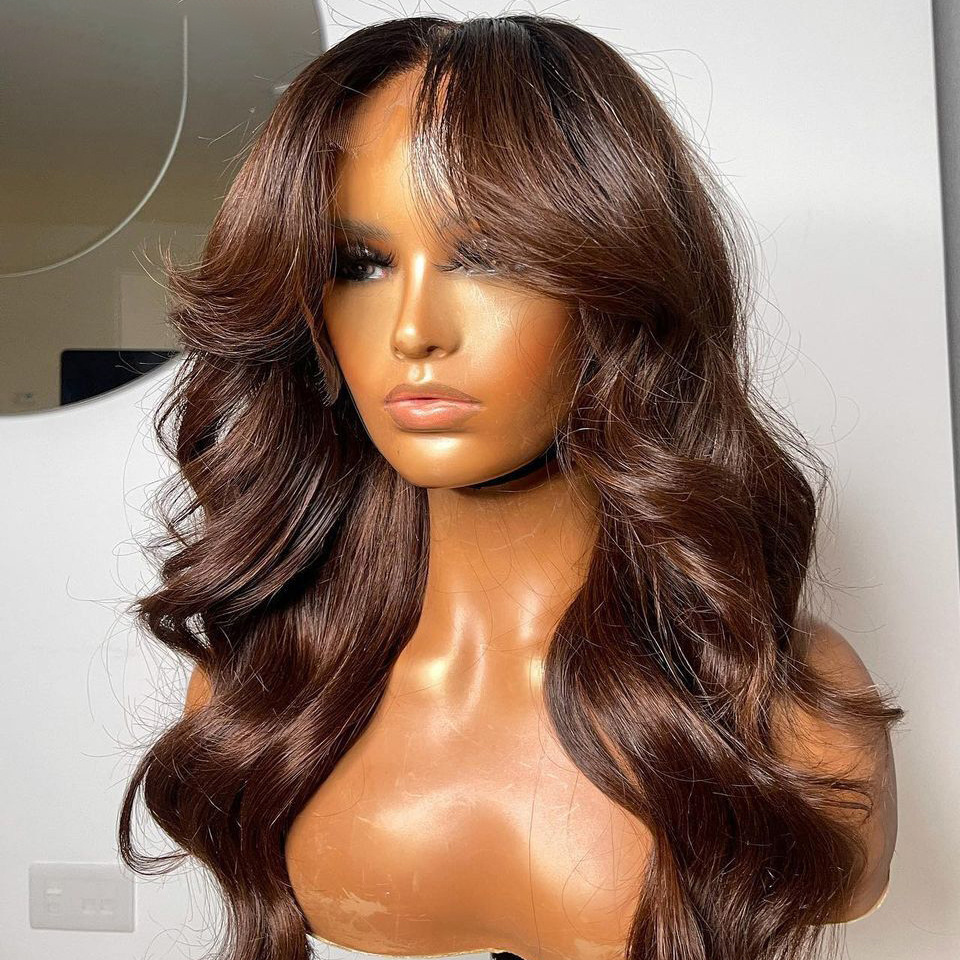European and American wig female front lace brown long curly hair big wave wig synthetic wig long head cover