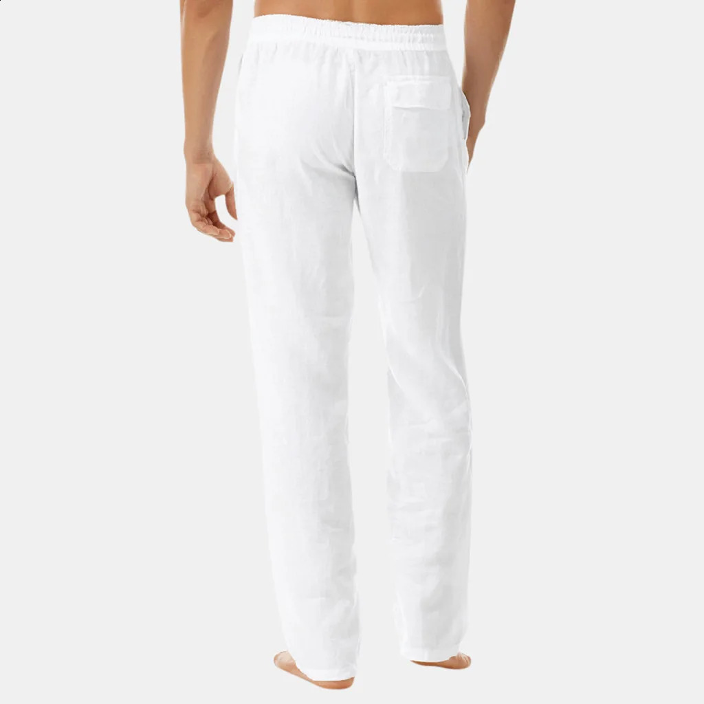 2024 Mens Cotton Linen Long Pants Summer Drawstring Trousers Leisure Resort Men Thin Oversized Loose Straight Leg Pant 240905