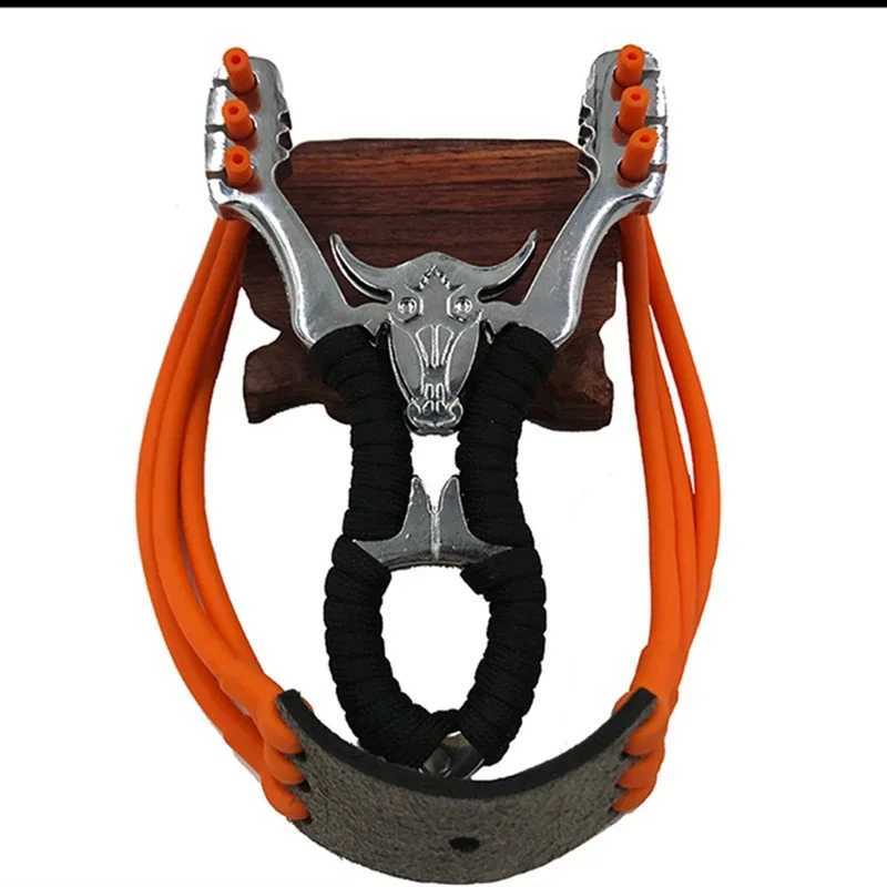 Outdoor precision competition hunting slingshot new stainless steel metal rubber strap bullhead high-power slingshot toy W240905