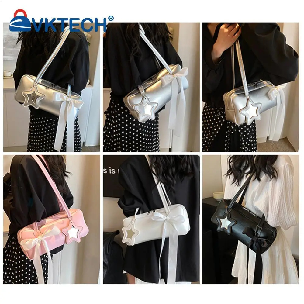 Womens casual armrest handbag fashionable shoulder bag with star pendant solid color Y2K bottom womens 240903