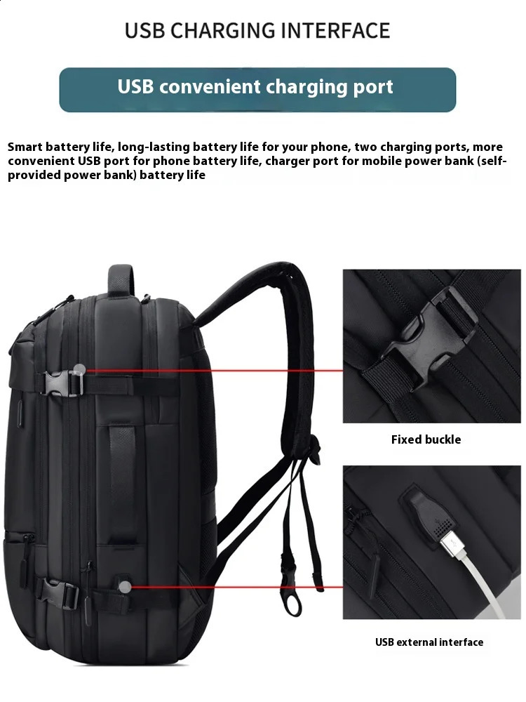 Free Shipping XOKY Expandable Travel Backpack For Men Business School Large Capacity USB Laptop Waterproof Fashion 2303 240903 Designer Bag Luxury Bag