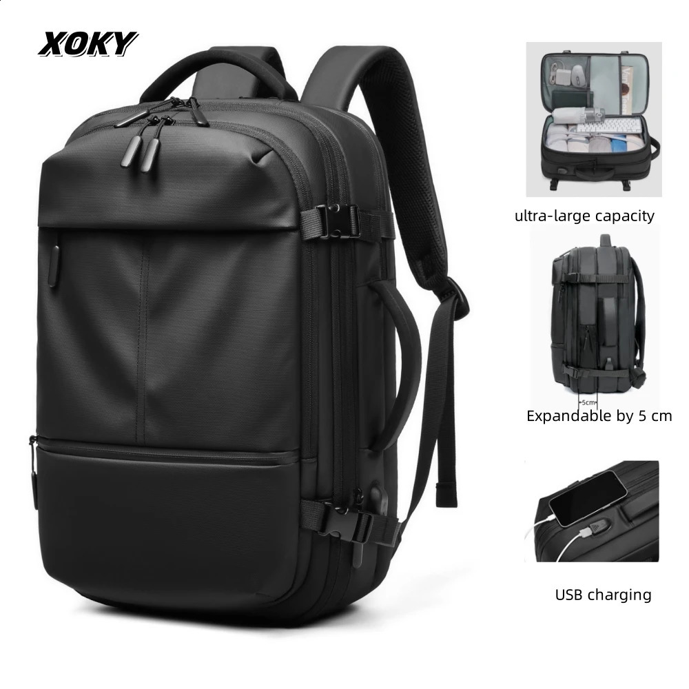 XOKY expandable travel backpack for men business school large capacity USB laptop waterproof fashion 2303 240903