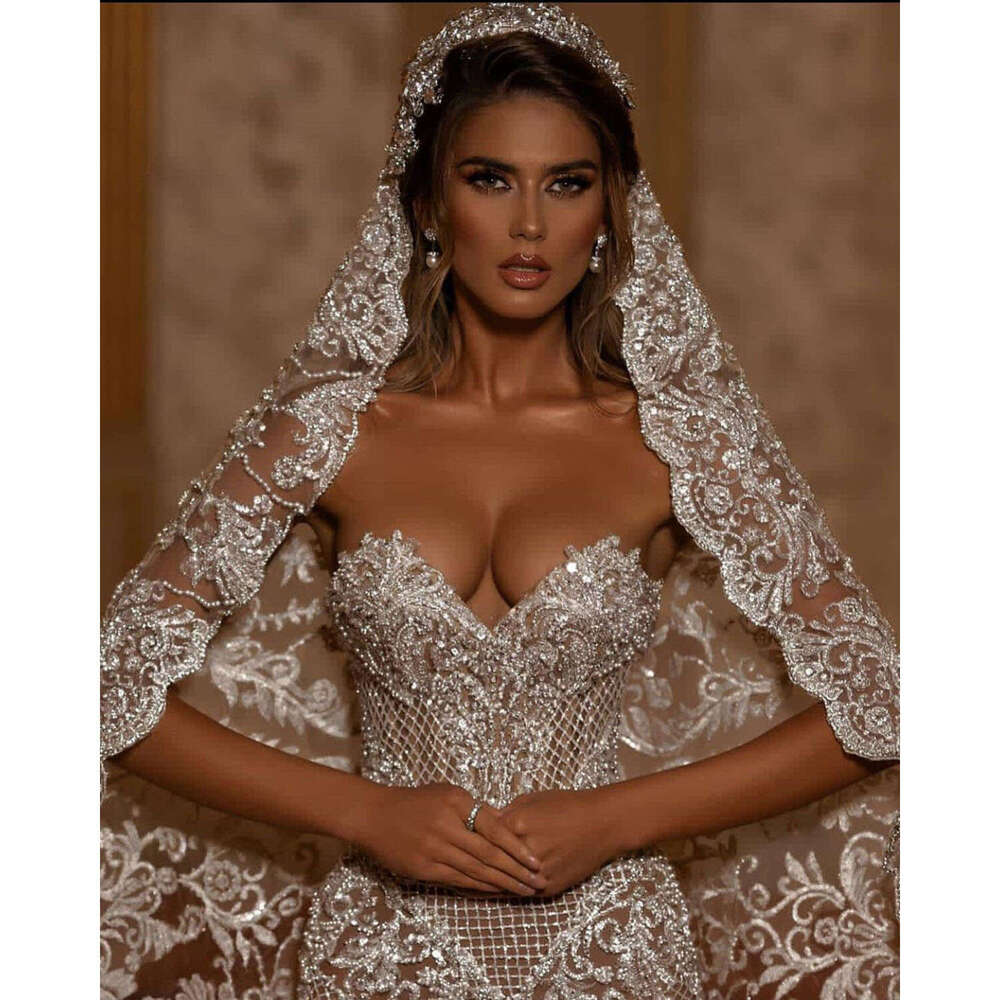 Wedding Dress Sweetheart Strapless Sequined Lace Sweep Train Or Trumpet High Quality Bridal Gowns For Women