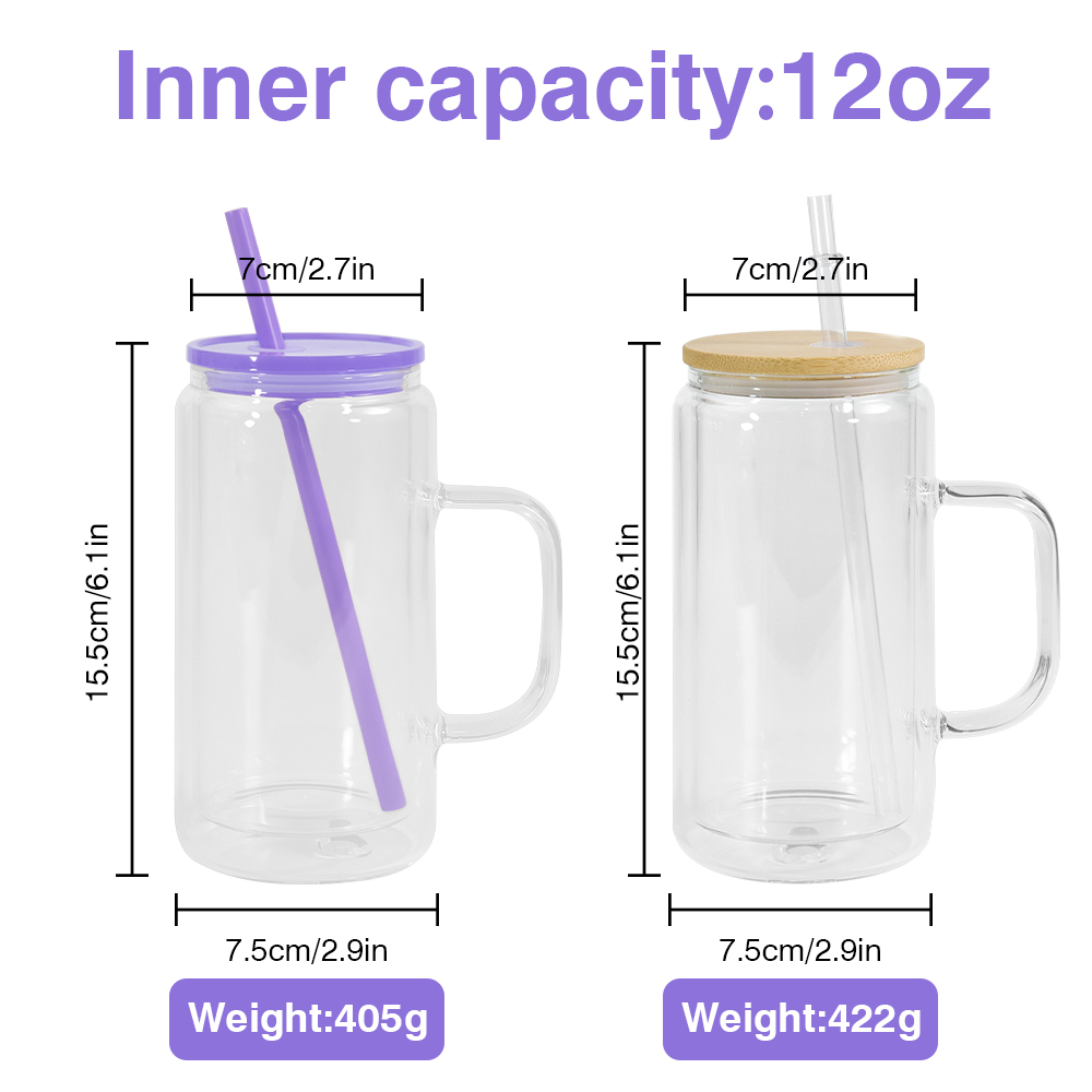 12oz snow globe sublimation glass mug tumbler with handle colored plastic lid blank sub car cup 650ml glass tea coffee beer mug beverage drinking tumb