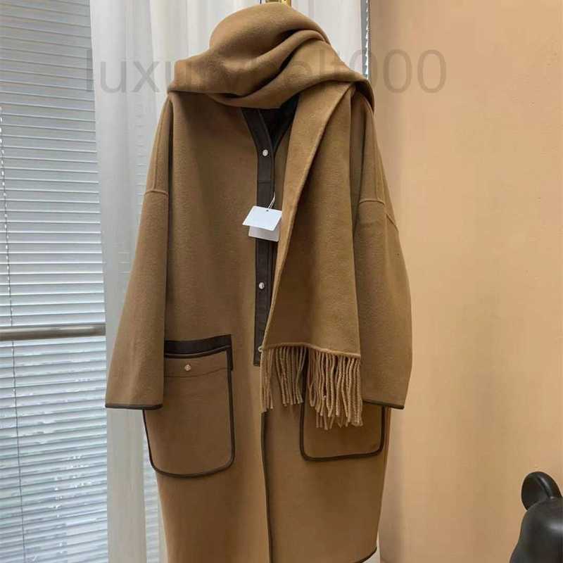 Designer Womens Wool Blends Coats Design Tassel Scarf Coat Autumn Winter Women Elegant Leather Outerwear Fashion Simple Lady Shawl Jacket Detachable Warm Coats