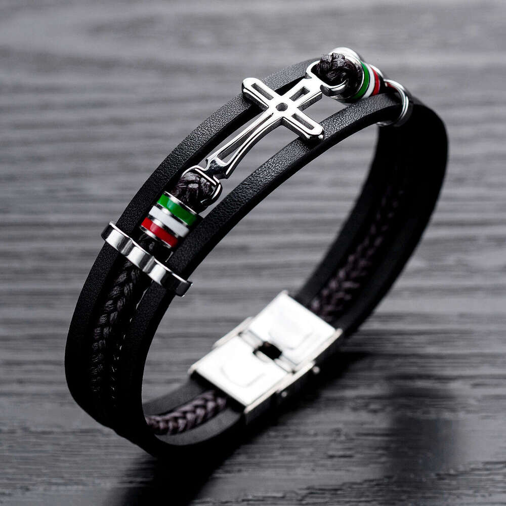 Designer Jewelry for Men Women Fashionable and versatile cross leather boyfriend personalized handmade woven multi layer hip-hop bracelet accessory - view 3