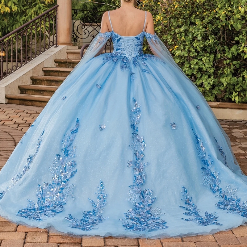 Sku Blue Quinceanera Dresses Sequin Applique Lace Beads Crystal Tull Ball Gown Vestidos De 15 Anos XV Brithday Sweet 16 Dress
