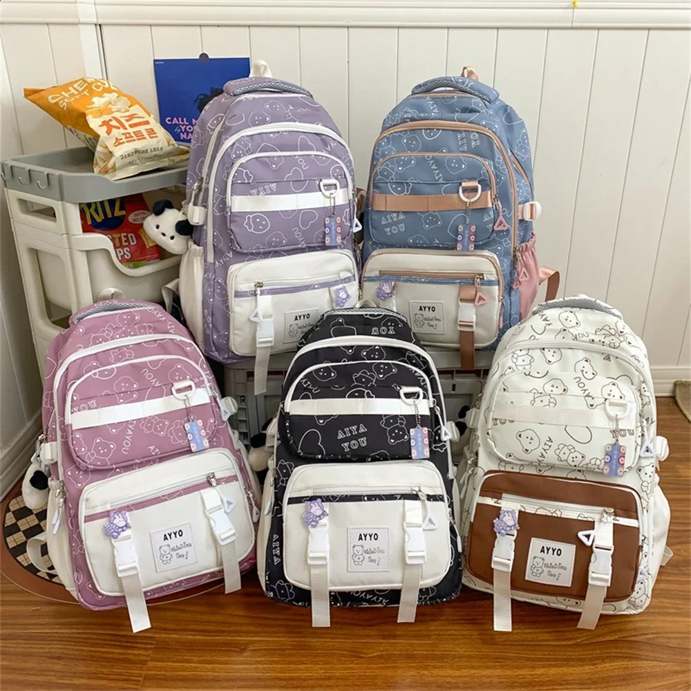 Womens candy colored nylon backpack teenage girls school Japanese Korean Rucksack student cute notebook bag Mochila 240903