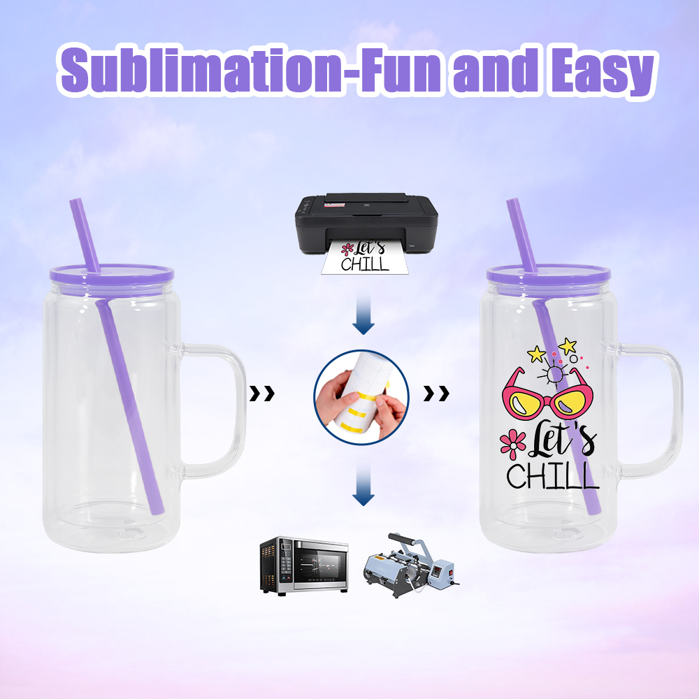 12oz snow globe sublimation glass mug tumbler with handle colored plastic lid blank sub car cup 650ml glass tea coffee beer mug beverage drinking tumb