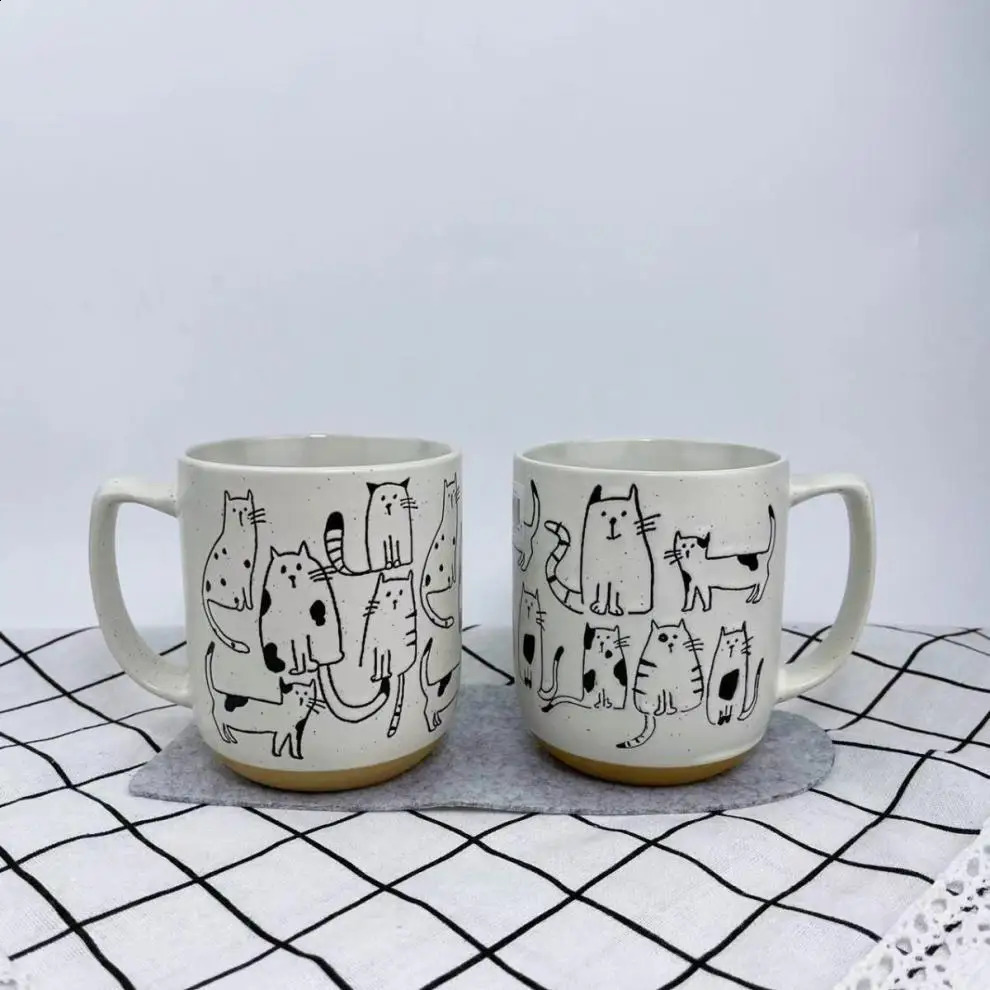 Creative handpainted ceramic cup cartoon large capacity office home breakfast milk coffee high temperature resistant 240903