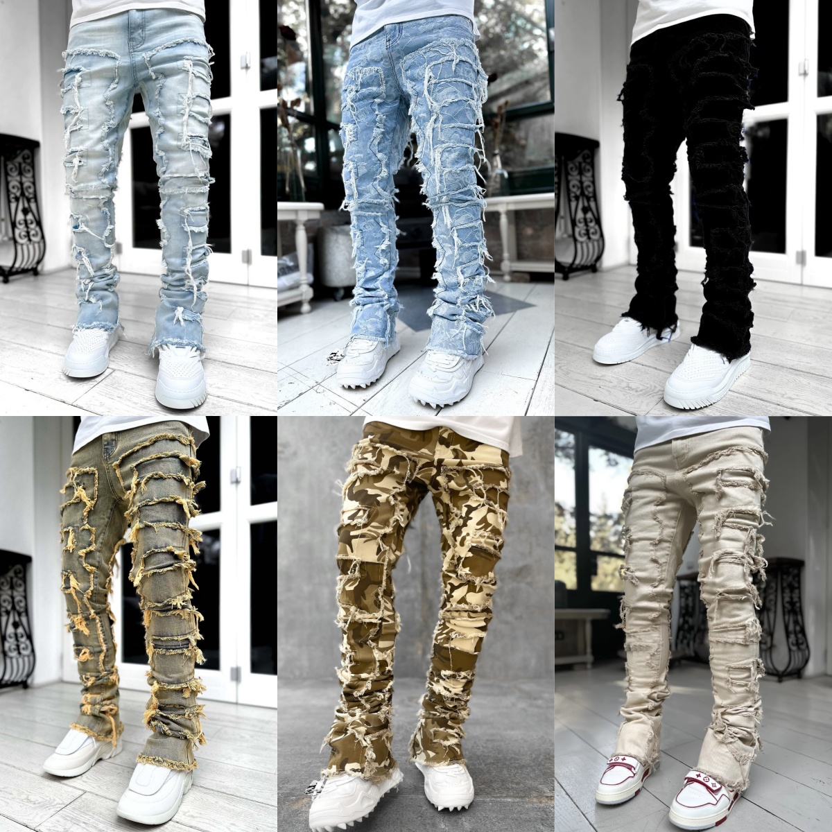 Men's Jeans ksubi jeans Regular Fit Stacked Patch Distressed Destroyed Straight Denim Pants Streetwear Clothes Casual Jean