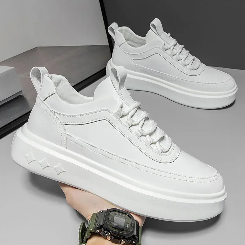 Men Thick Sole Shoes Flats Lace-Up Sneakers Men's Casual Lightweight Breathable Men White Business Travel Tenis Masculino