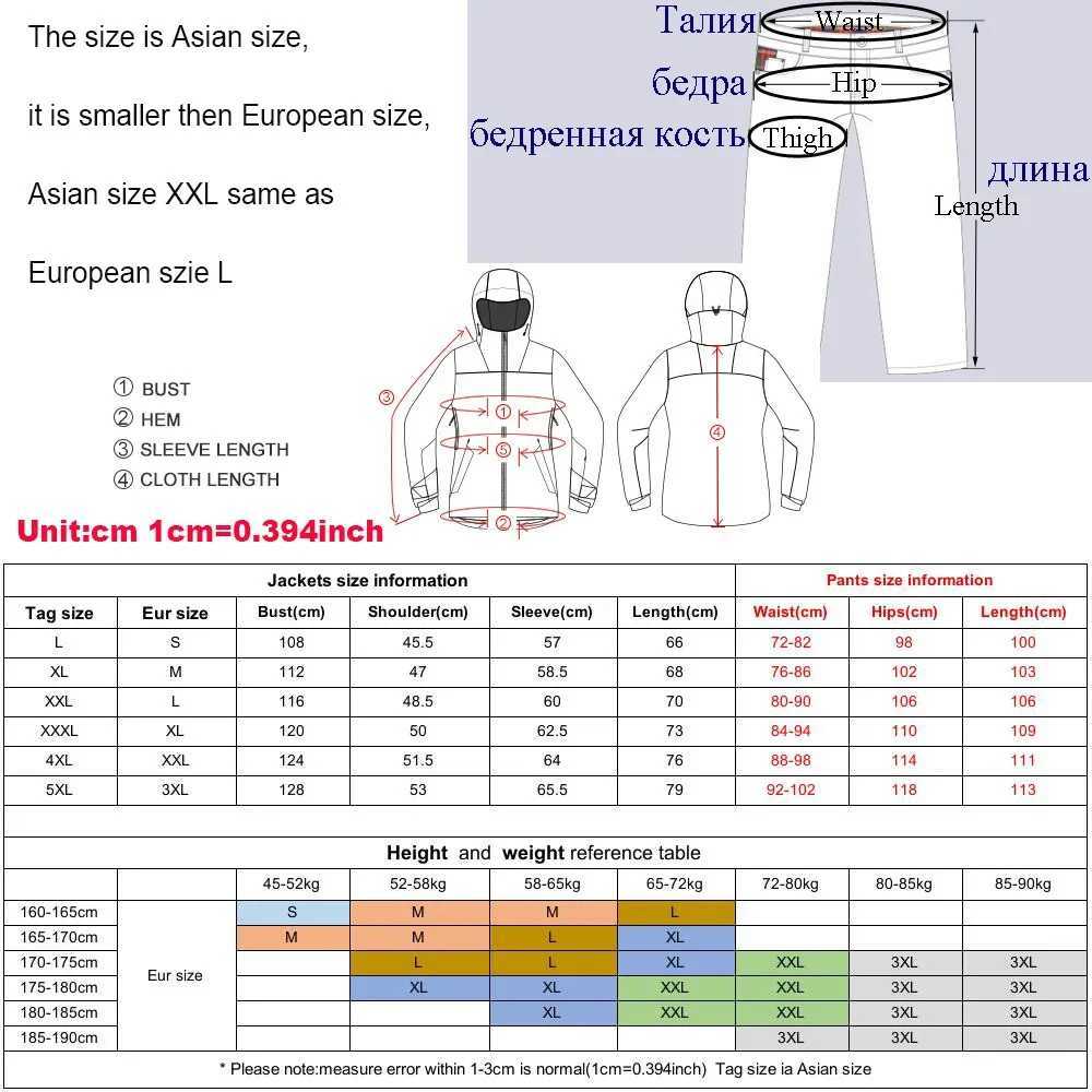 Mens ski suit windproof waterproof warm ski jacket+pants snow suit winter ski jacket W240905