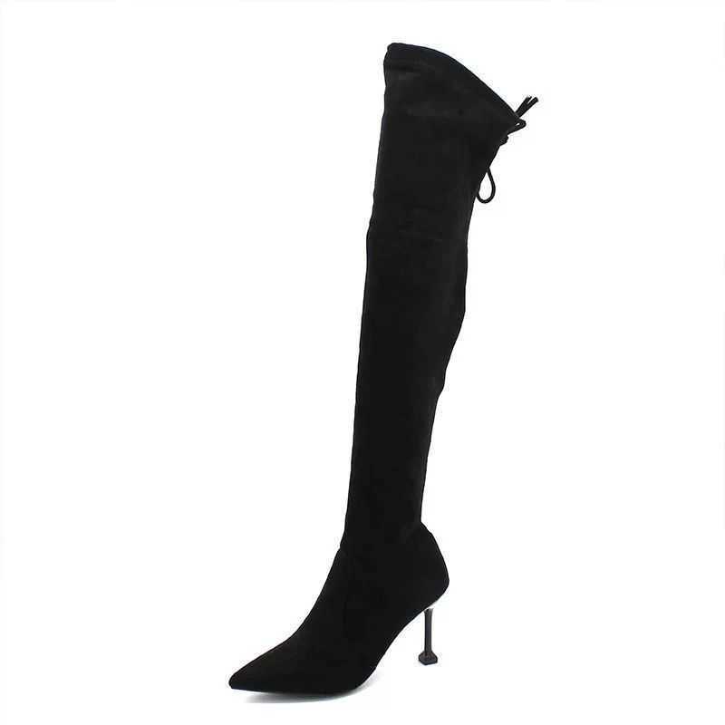 Autumn Winter High Heeled Boots For Women The Knee Long Fashion Boots Pointed Pointed Slimming Elastic Boots Slim Heels High-heeled Long Boots 240826