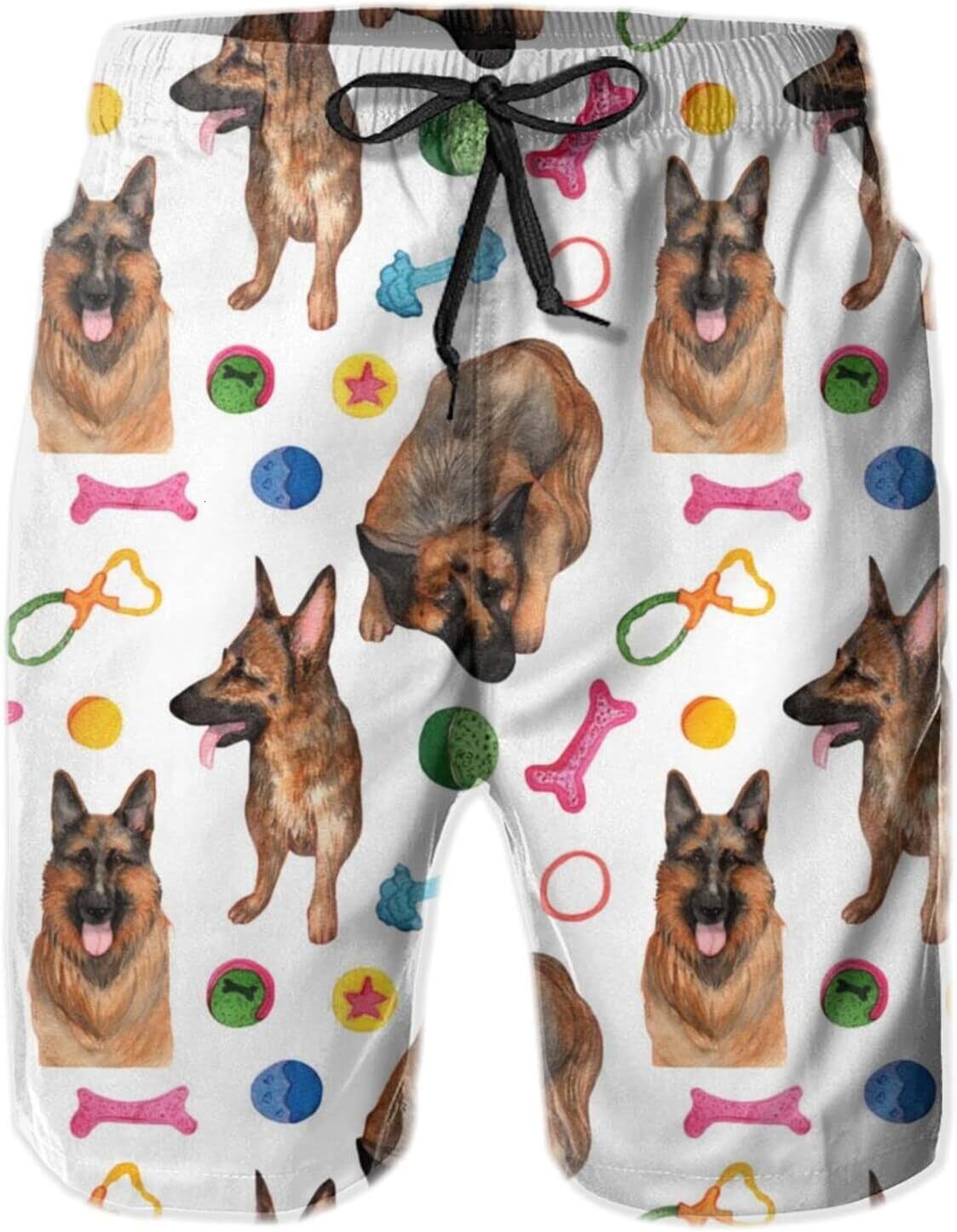 Mens Shorts 3D Printed Pattern Cute German Shepherd Swim Trunks Quick Dry Stylish Beach Board Swimwear