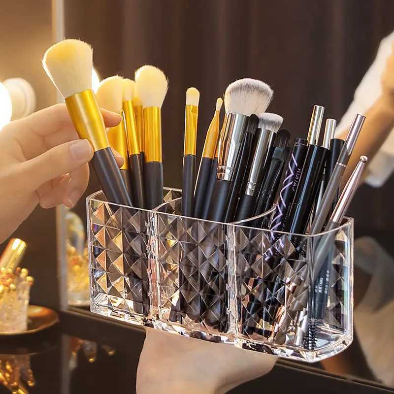 Acrylic Cosmetic Storage Box Makeup Brush Holder Organizer Lipstick Eyebrow Pencil Bathroom Storage Display Stand Diamond Y240906