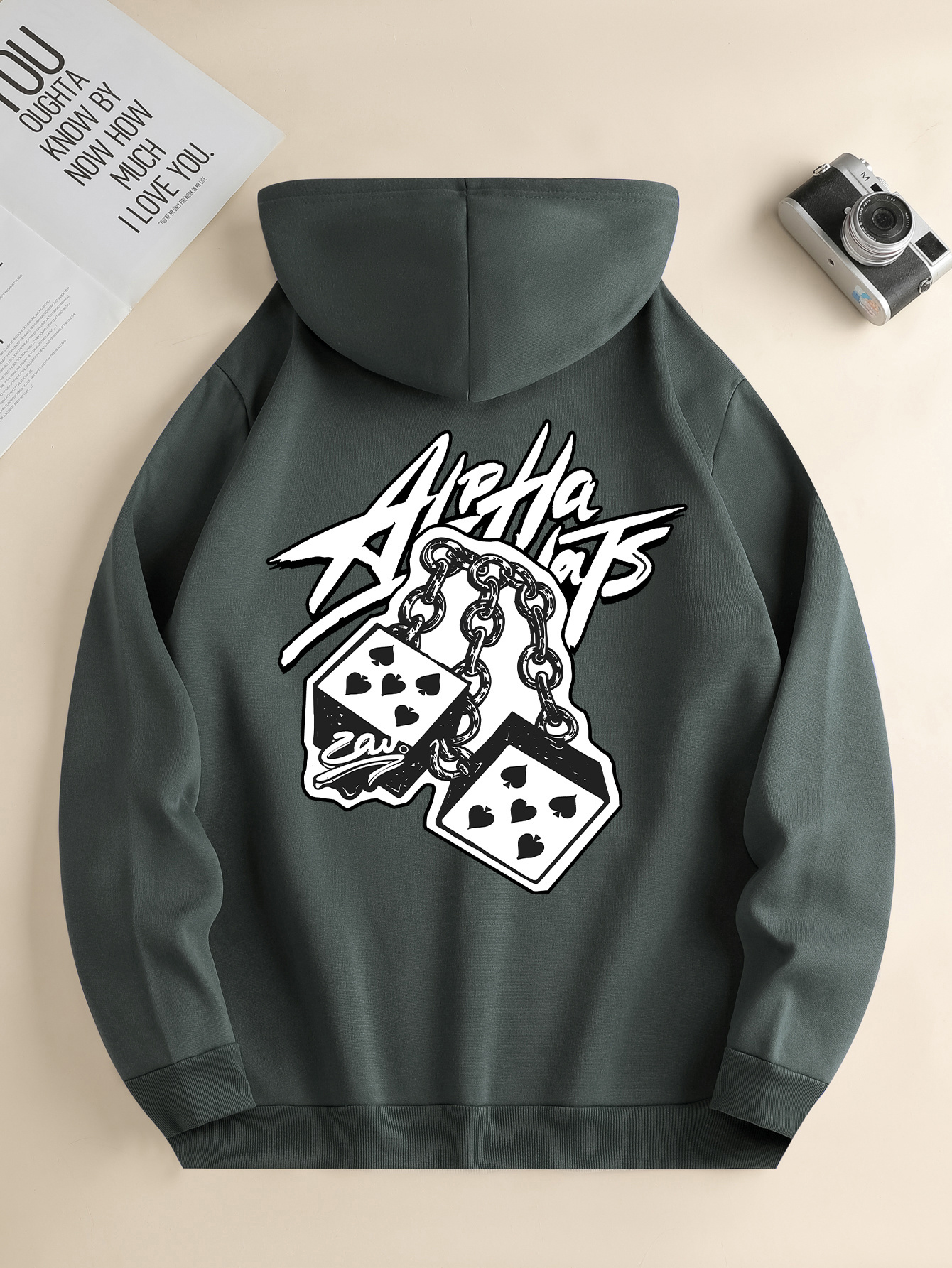 Chain Poker Trendy Printed Patterns, Men's Unique And Stylish New Hoodie With Kangaroo Pocket, Casual And Fashionable Long-sleeved Round Neck Swe