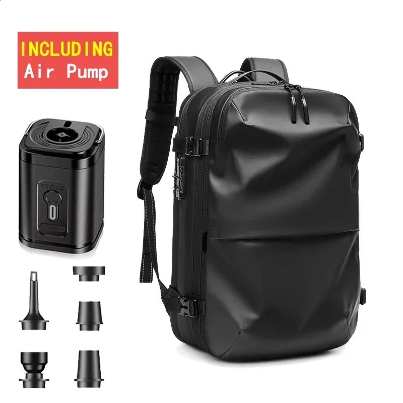 Waterproof mens travel backpack vacuum compression with air pump antitheft laptop bag expandable fashionable casual 240903