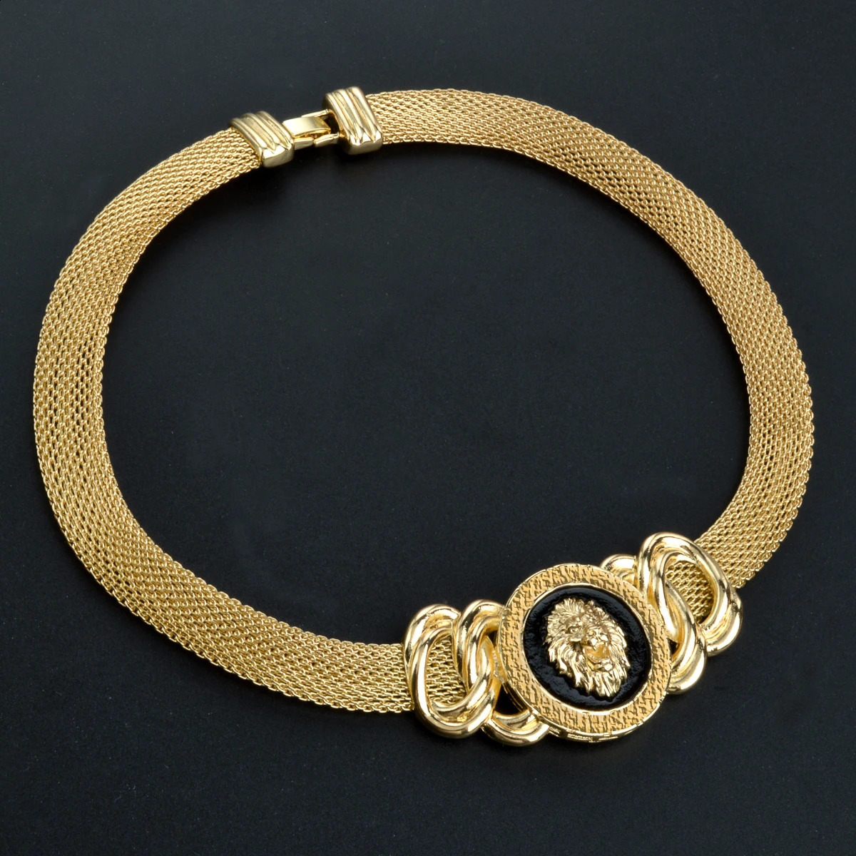 Dubai African Jewelry Set for Women Gold Plated Lion Necklace Bracelet Ring Earrings Black Enamel Classic Daily Wear Party Gift 240826