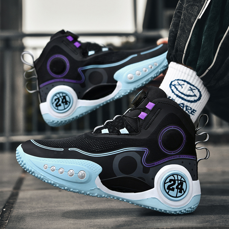 Summer New Basketball Shoes Men Breathable Basketball Boots Shock-Absorbant High-top Sneakers Quick Lacing Outdoor Trainers