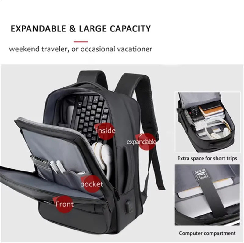 XOKY Business Mens Waterproof Classic Backpack USB Charging Sports Travel Fashion 2051 240903
