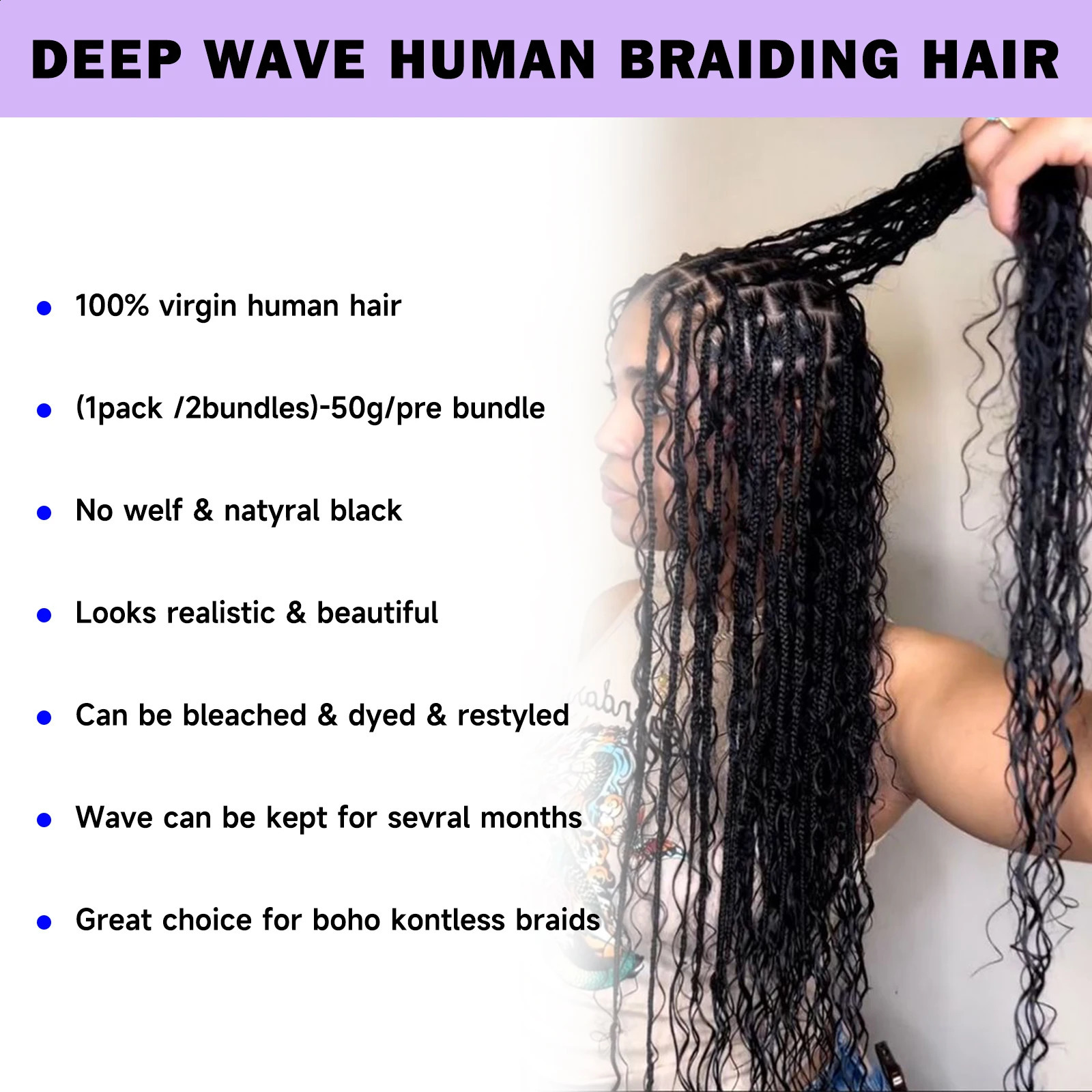 Braiding Hair Deep Wave Bulk Human Hair for Braiding No Weft Bundle 100g 2 BundlesPack 16A Brazilian Virgin Water Curly 20 Inch 240829