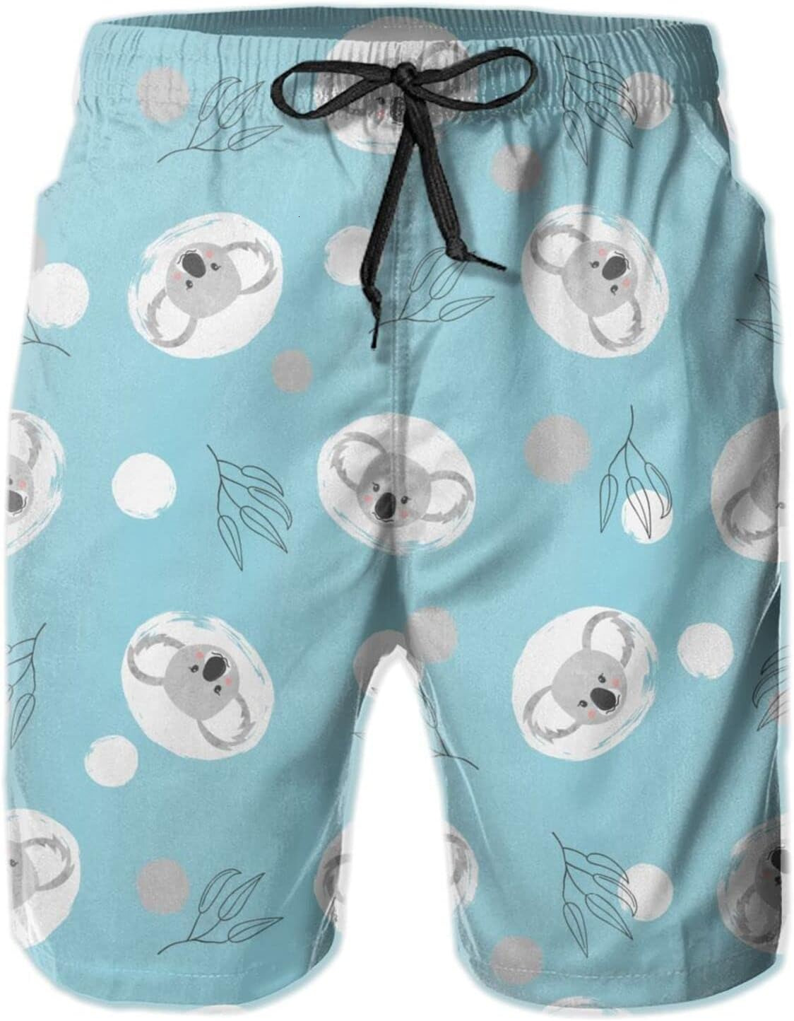 Mens Shorts 3D Printed Pattern Cute Koala Swim Trunks Quick Dry Print Beach Board Swimwear