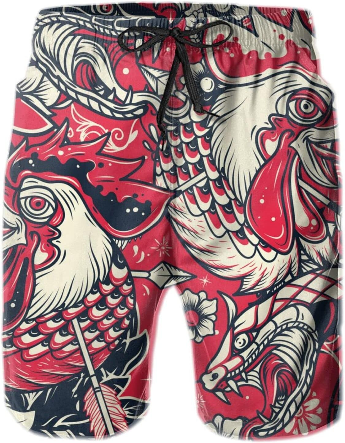 Mens Shorts 3D Printed Pattern Rooster And Viper Swim Trunks Quick Dry Stylish Beach Board Swimwear