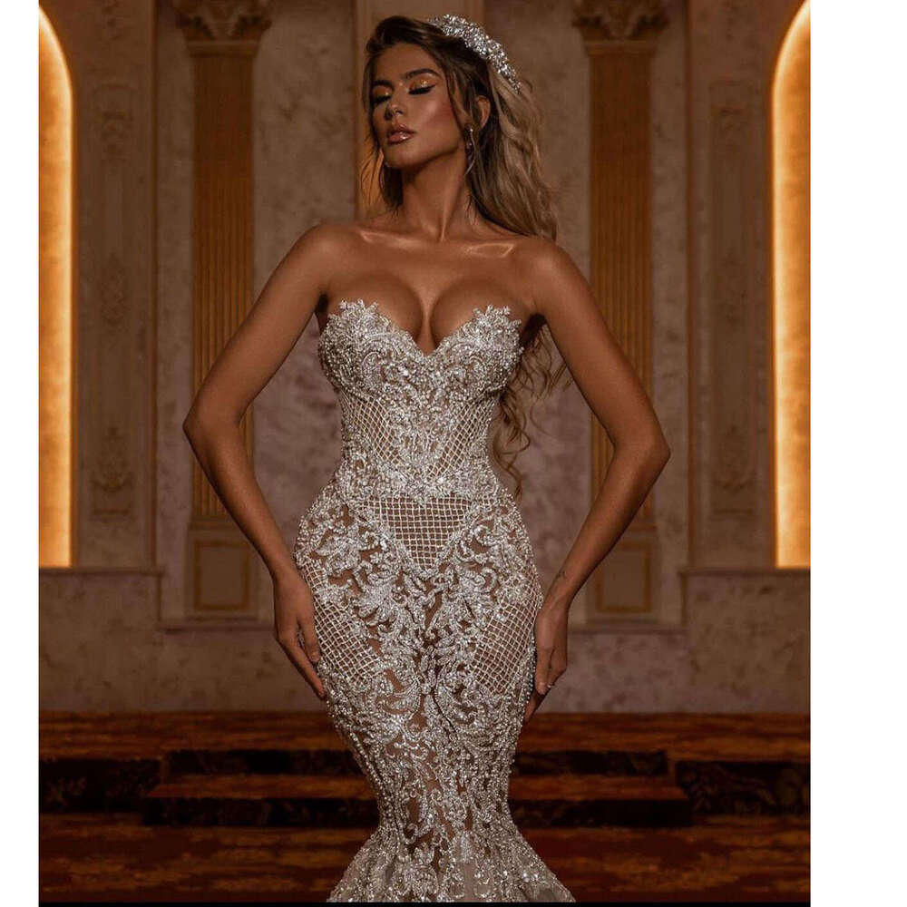 Wedding Dress Sweetheart Strapless Sequined Lace Sweep Train Or Trumpet High Quality Bridal Gowns For Women