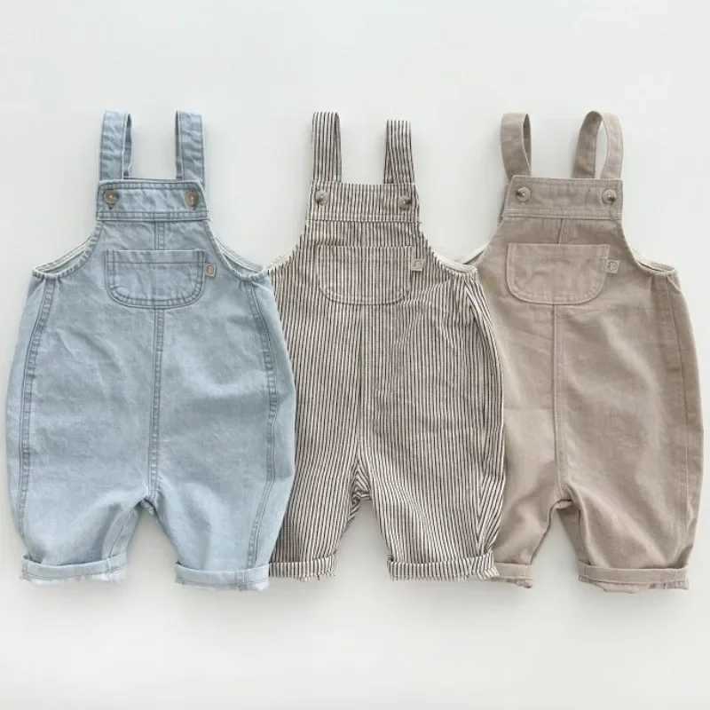 Baby Boy Solid Denim Overalls Boys Jeans Suspenders Pants Infant Jumpsuit Children Clothing Girls Autumn Striped Overall OutfitsXJ240904