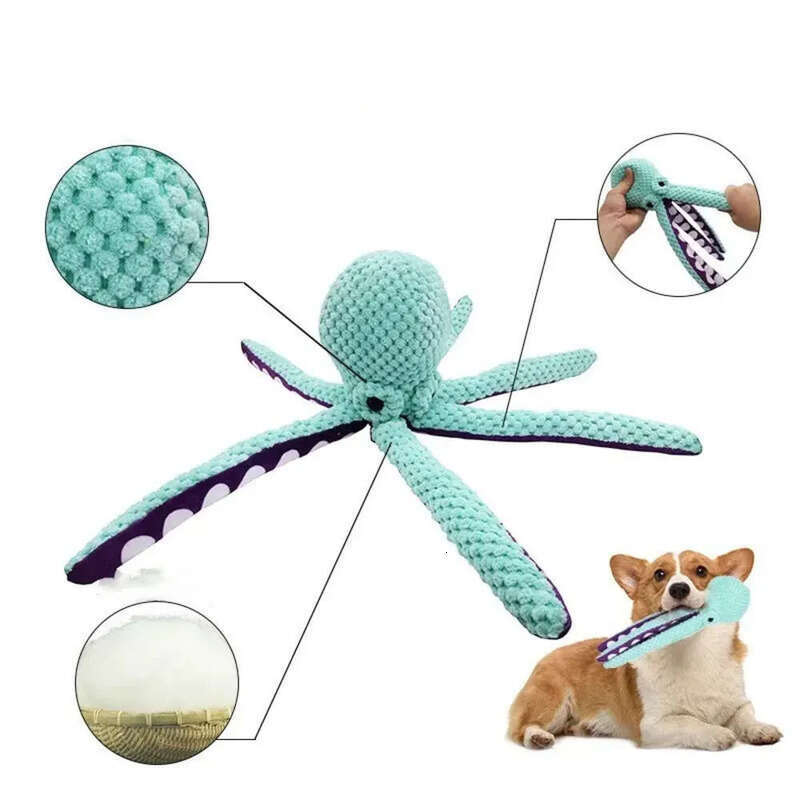 Plush Durable Interactive Squeaky Dog Octopus Chew Toys For Puppy Teething Pet Training And Entertaining Toy