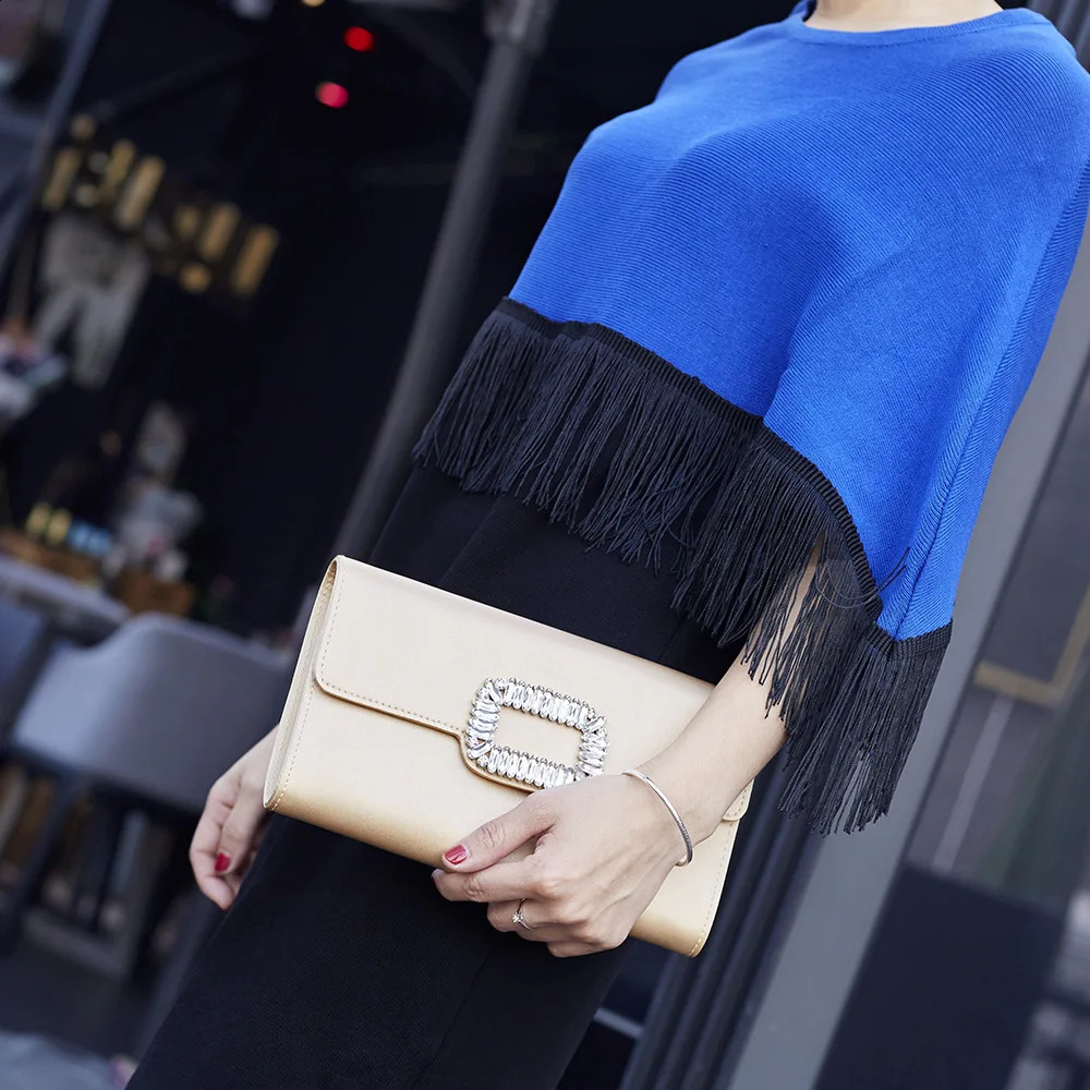 Satin envelope evening clutch and wallet womens retro high-quality rhinestone box clutch with chain party shoulder bag 240904