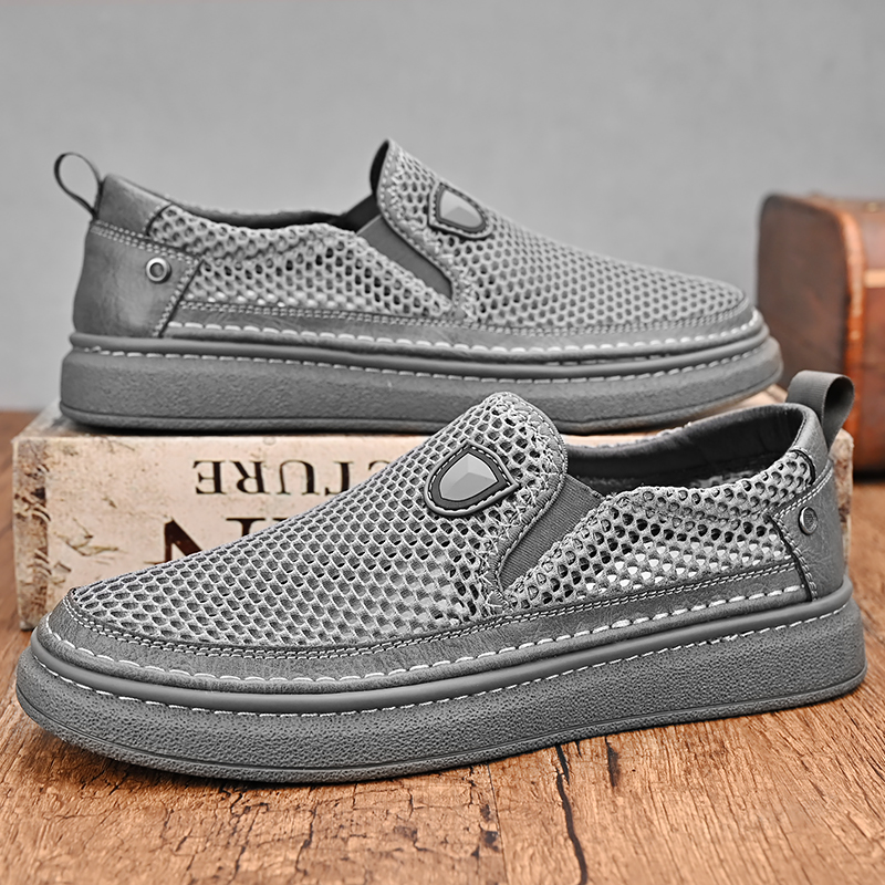 Mesh Breathable Men Shoes Summer Slip On Men Casual Leather Shoes Soft Flats Hot Sale Driving Shoes Breathable waterproof shoes