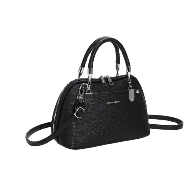 Lightweight y Litchi pattern solid PU sewing handbag highquality fashionable metal plate decoration womens shoulder bag 240903