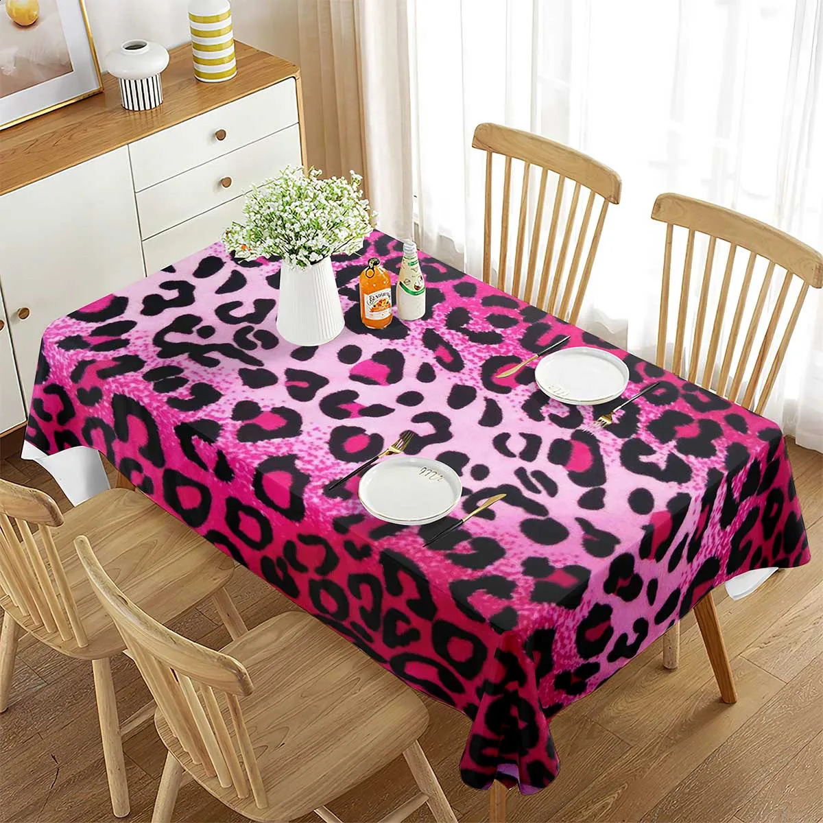 Pink Leopard Print Tablecloth Rectangular Wildlife Leopard Skin Home Decoration for Tablecloth Tea Table Kitchen Dining Room 240903
