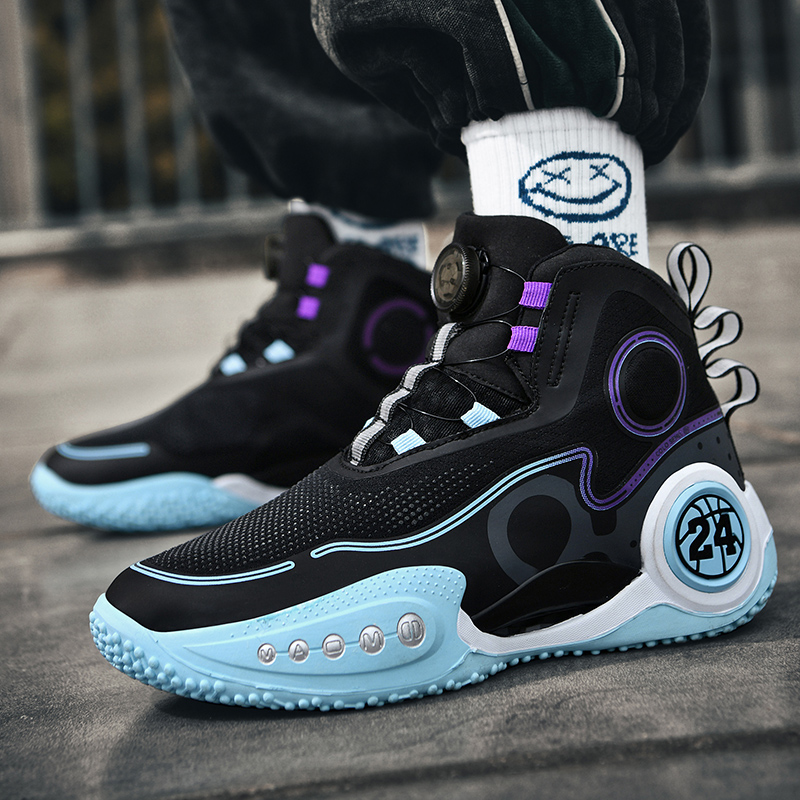 Summer New Basketball Shoes Men Breathable Basketball Boots Shock-Absorbant High-top Sneakers Quick Lacing Outdoor Trainers