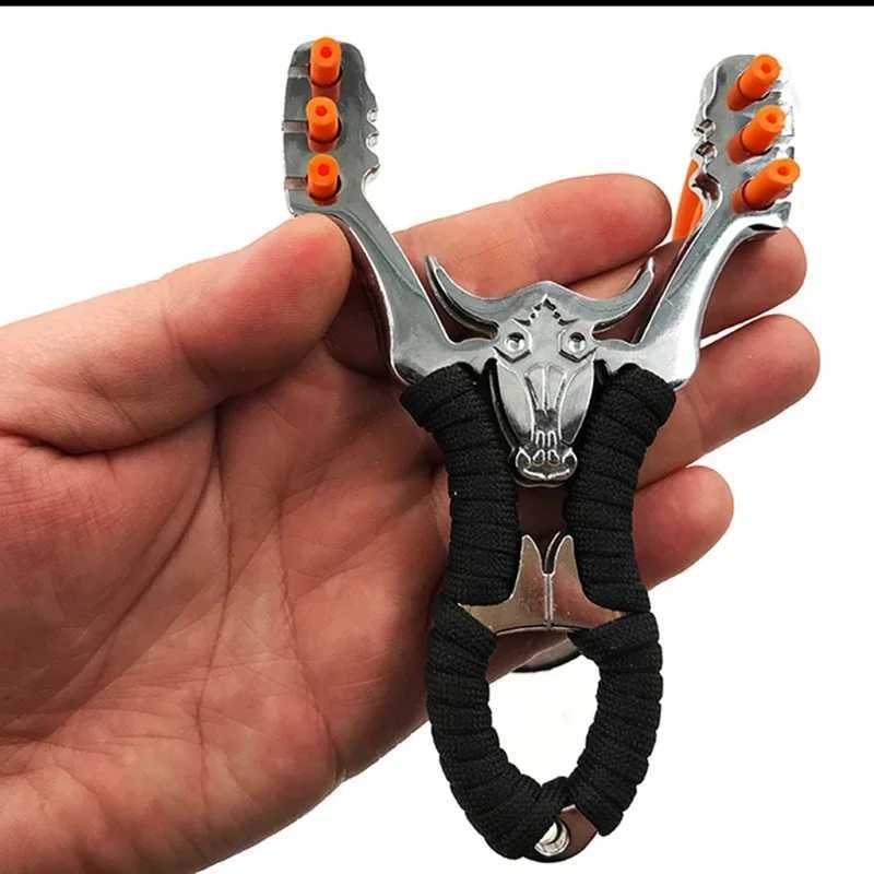 Outdoor precision competition hunting slingshot new stainless steel metal rubber strap bullhead high-power slingshot toy W240905